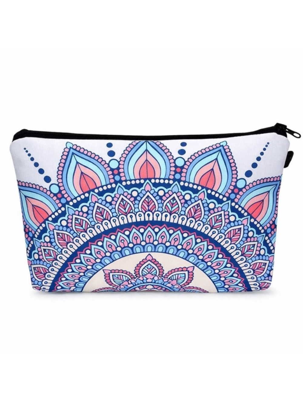 Blue Pink Mandala Makeup Bag Boho Cosmetic Travel Pouch